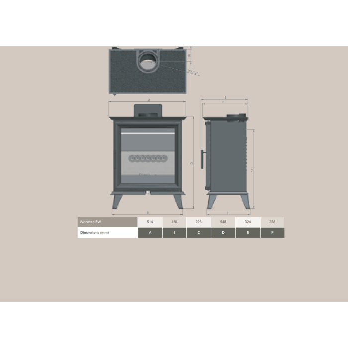 Fireline 8904 Woodtec 5kW Style Wide Wood Burning Stove