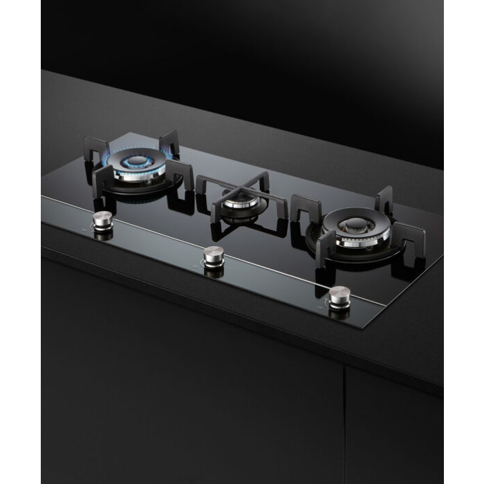 Fisher & Paykel 90cm Black Glass Gas Hob with 3 Burners