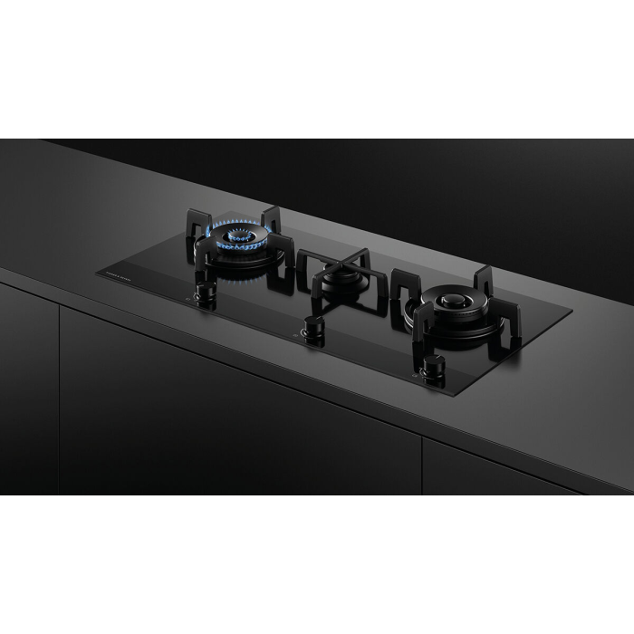 Fisher & Paykel 90cm Black Glass Gas Hob with 3 Burners