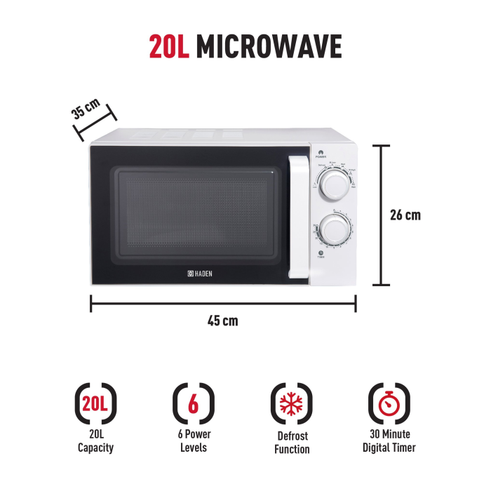 Haden 195678 20 Litre Single Microwave - White