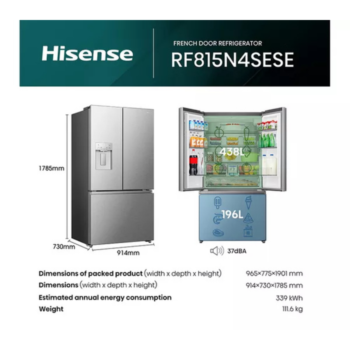 Hisense RF815N4SESE Silver No Frost Fridge Freezer