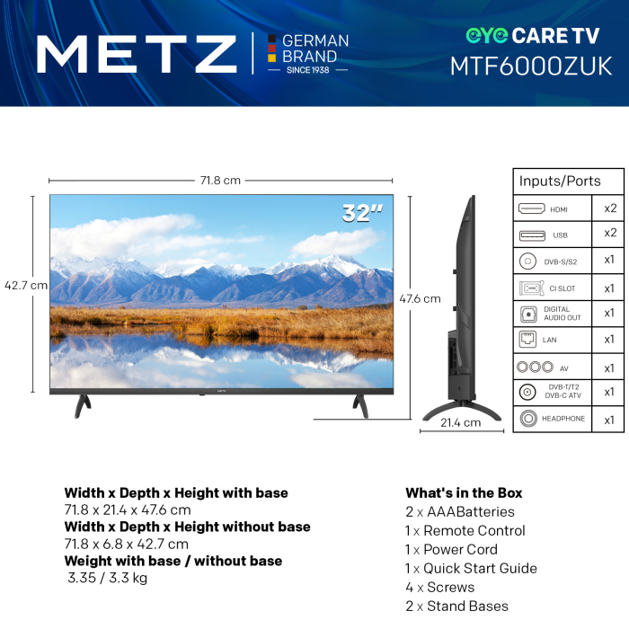 Metz 32inch 2K DLED Smart Television - Stylish Black Design