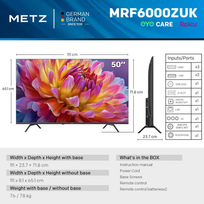 Metz 50inch 4K DLED Smart TV Specifications