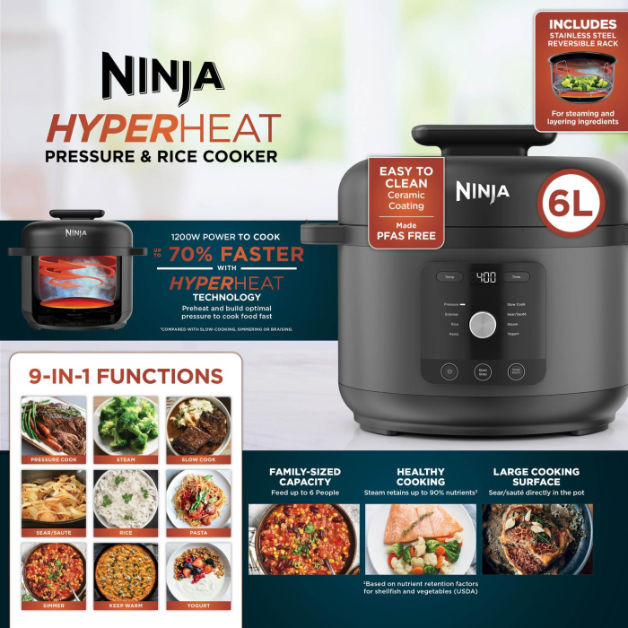 Ninja PC201UK 9-in-1 Pressure and Rice Cooker Grey