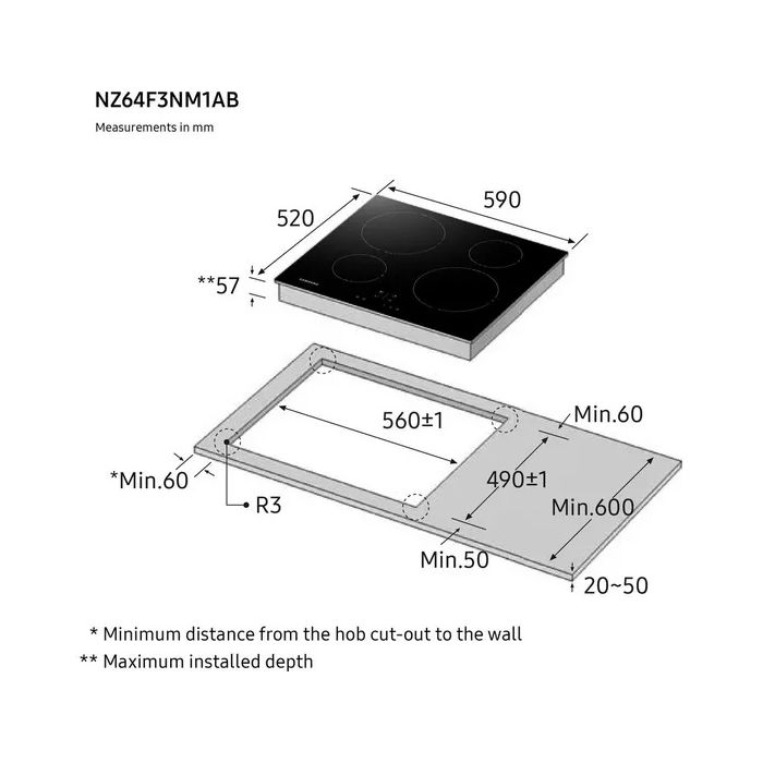 Samsung NZ64F3NM1AB/UR 59cm Induction Hob - Black