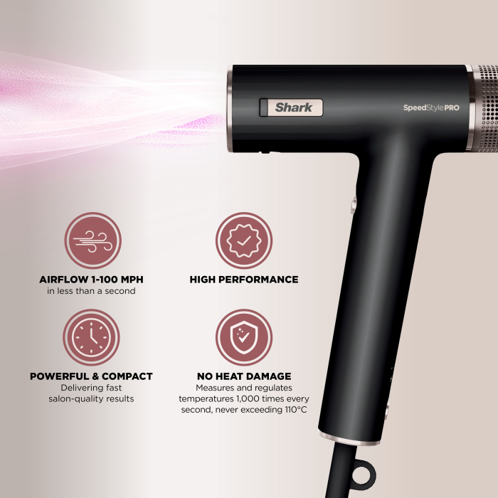 Shark HD731UK SpeedStyle Pro 3-in-1 High-Velocity Hair Dryer System - Black