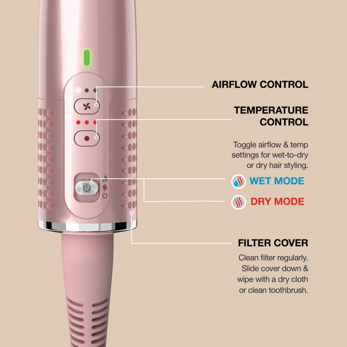 Shark HT302UKPK Glossi 2-in-1 Hot Tool and Air Glosser Brush - Pink