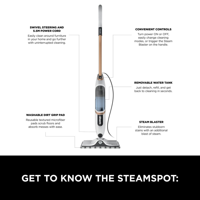 Shark S2001UK SteamSpot Steam Blaster Mop White
