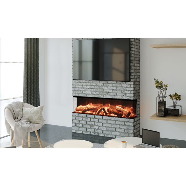 EvonicFires HALO 1250 Halo Continental silver birch or woodland, Clear Float glass, Evoflame Effect 