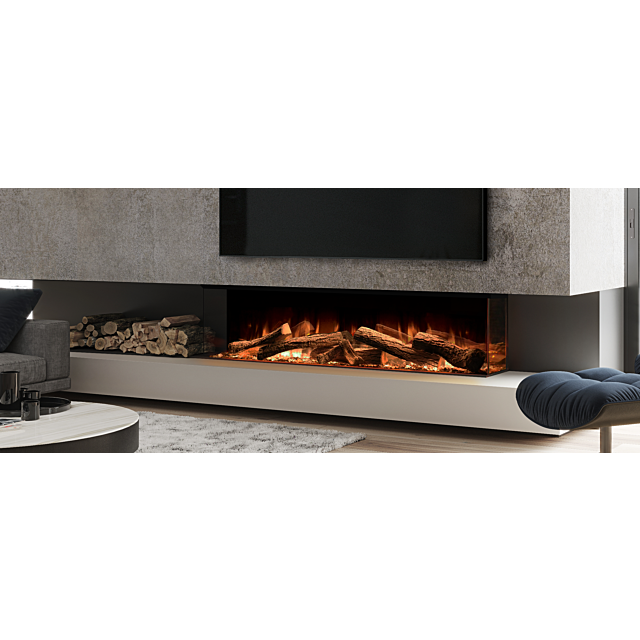 EvonicFires HALO 1500 Halo Continental silver birch or woodland, Clear Float glass, Evoflame Effect 