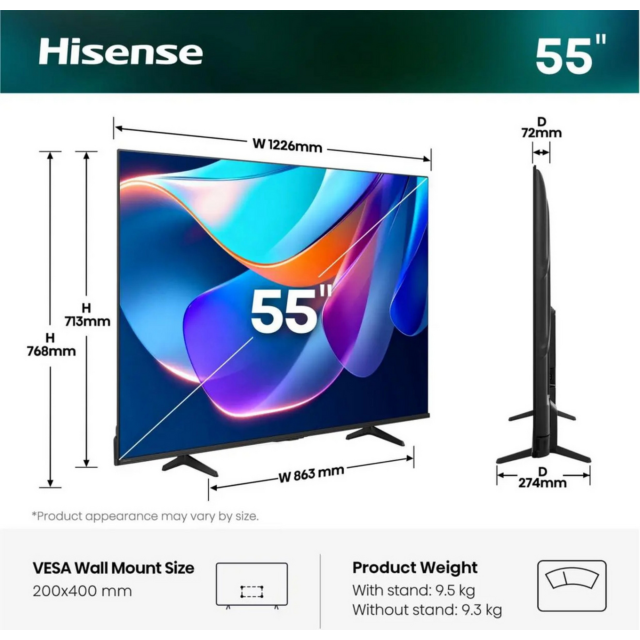Hisense 55A6STUK 55inch 4K Ultra HD AI Smart TV Black